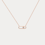 Minimalist Bezel Set Lab Grown Sliding Solitaire Bar Necklace in 14K Gold/Platinum - Necklaces
