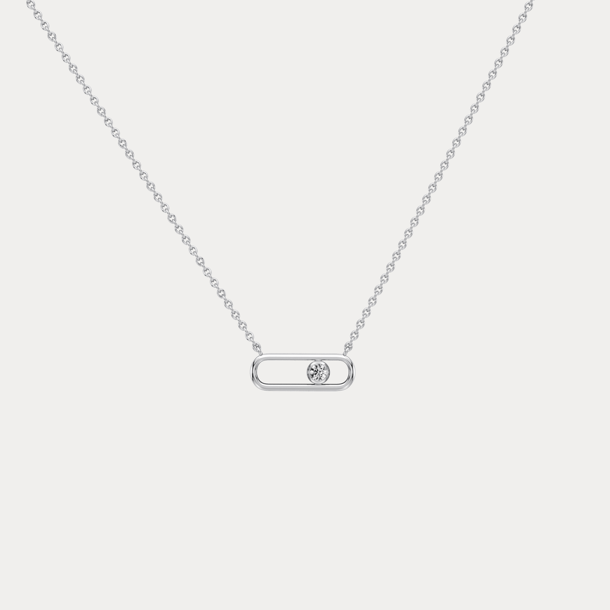 Minimalist Bezel Set Lab Grown Sliding Solitaire Bar Necklace in 14K Gold/Platinum - Necklaces