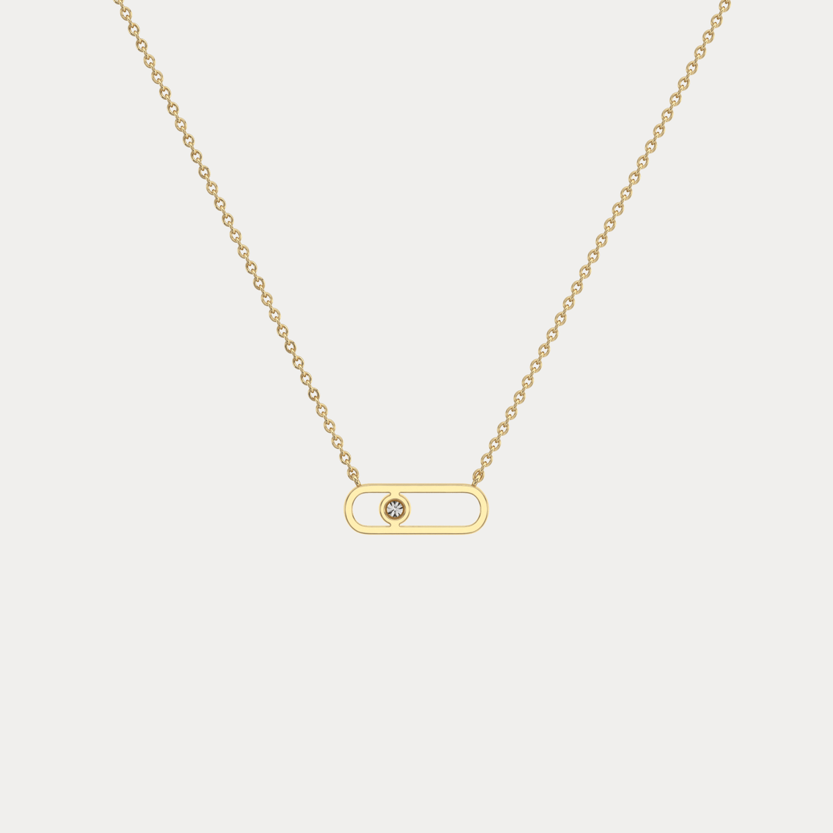 Minimalist Bezel Set Lab Grown Sliding Solitaire Bar Necklace in 14K Gold/Platinum - Necklaces