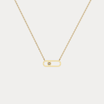 Minimalist Bezel Set Lab Grown Sliding Solitaire Bar Necklace in 14K Gold/Platinum - Necklaces