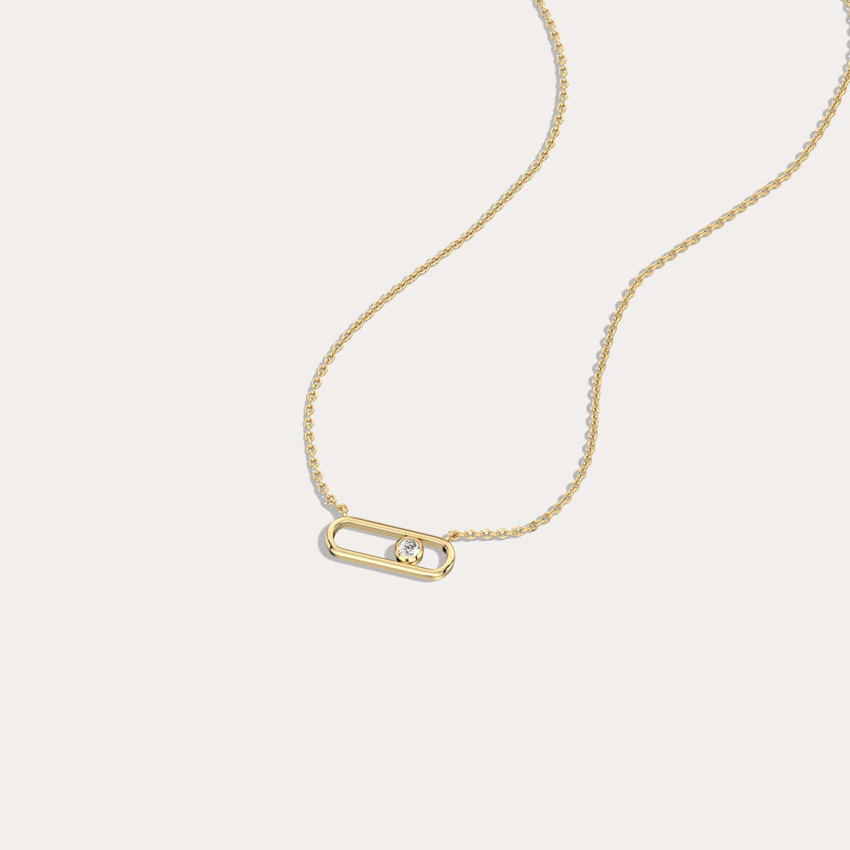 Minimalist Bezel Set Lab Grown Sliding Solitaire Bar Necklace in 14K Gold/Platinum - Necklaces