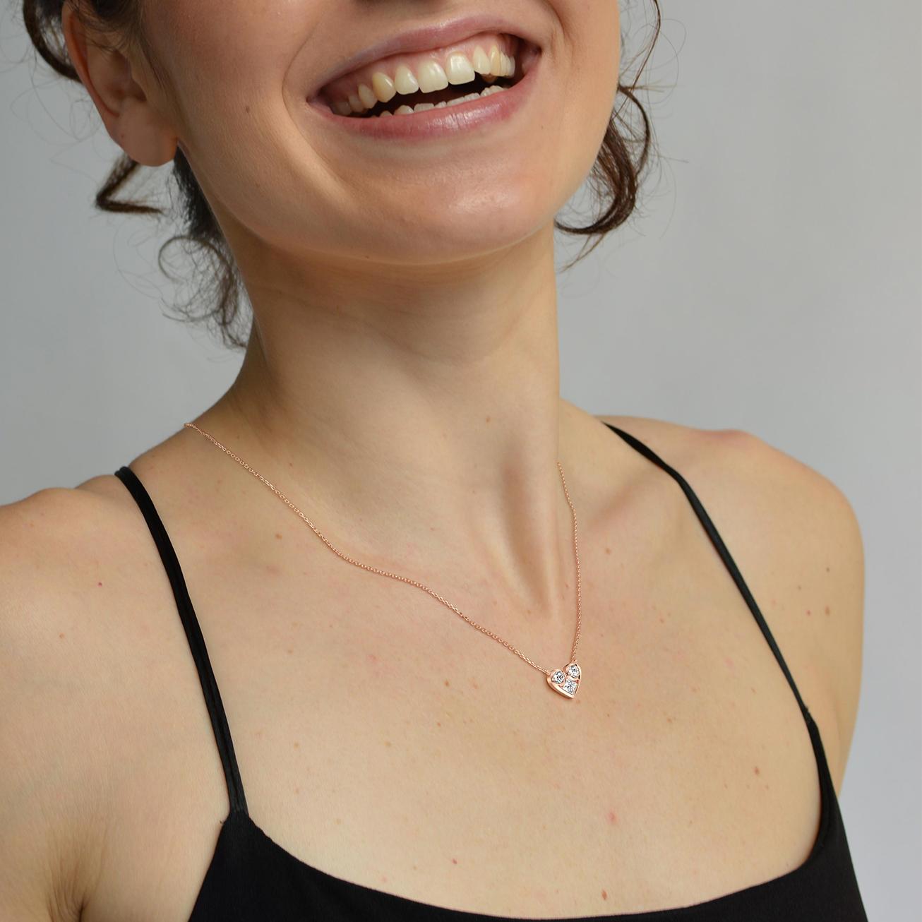 Lab Diamond Heart Pendant Necklace In 14K Solid Gold/Platinum - Necklaces