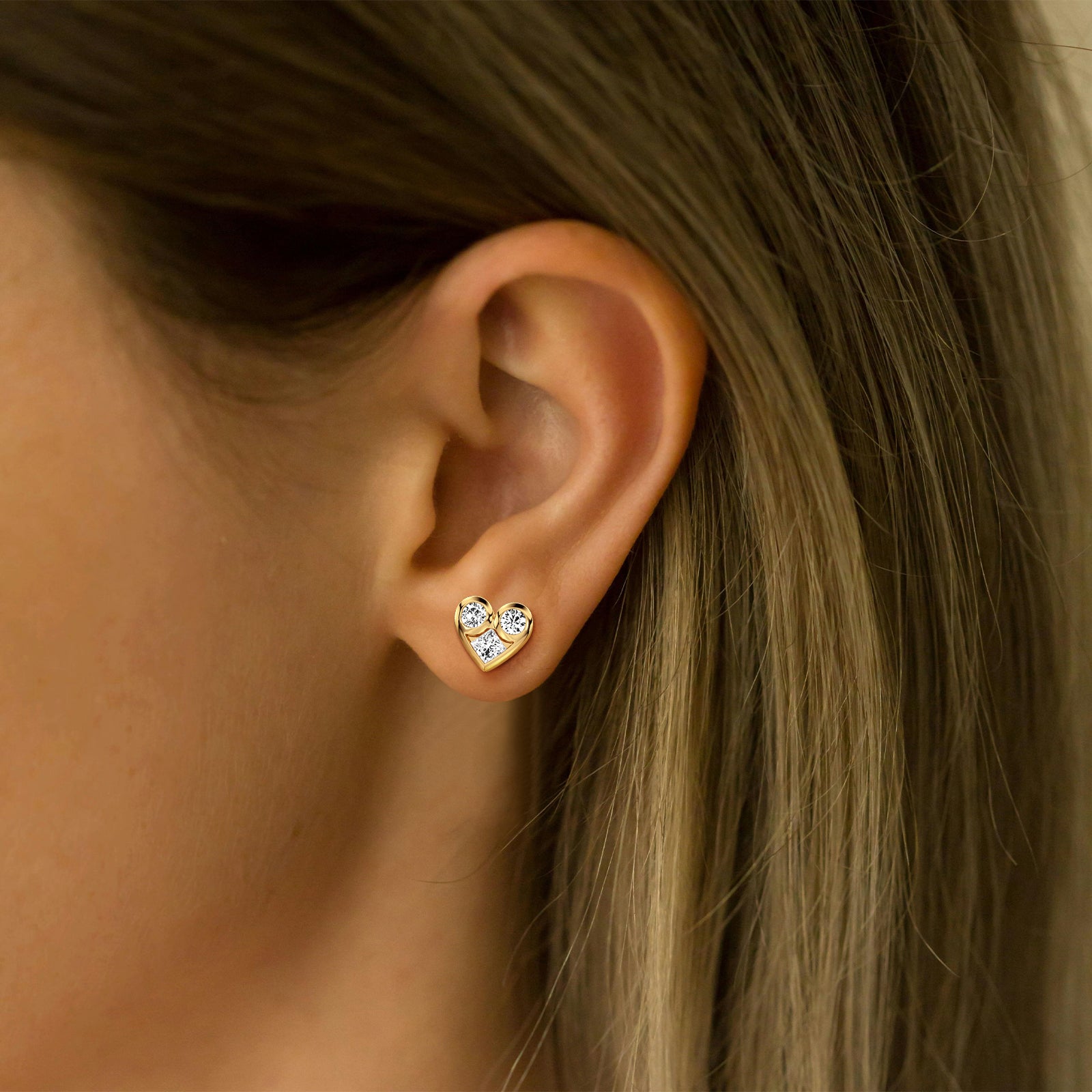 14K Gold/Platinum Heart - Shaped Lab - Grown Diamond Stud Earrings - Earrings