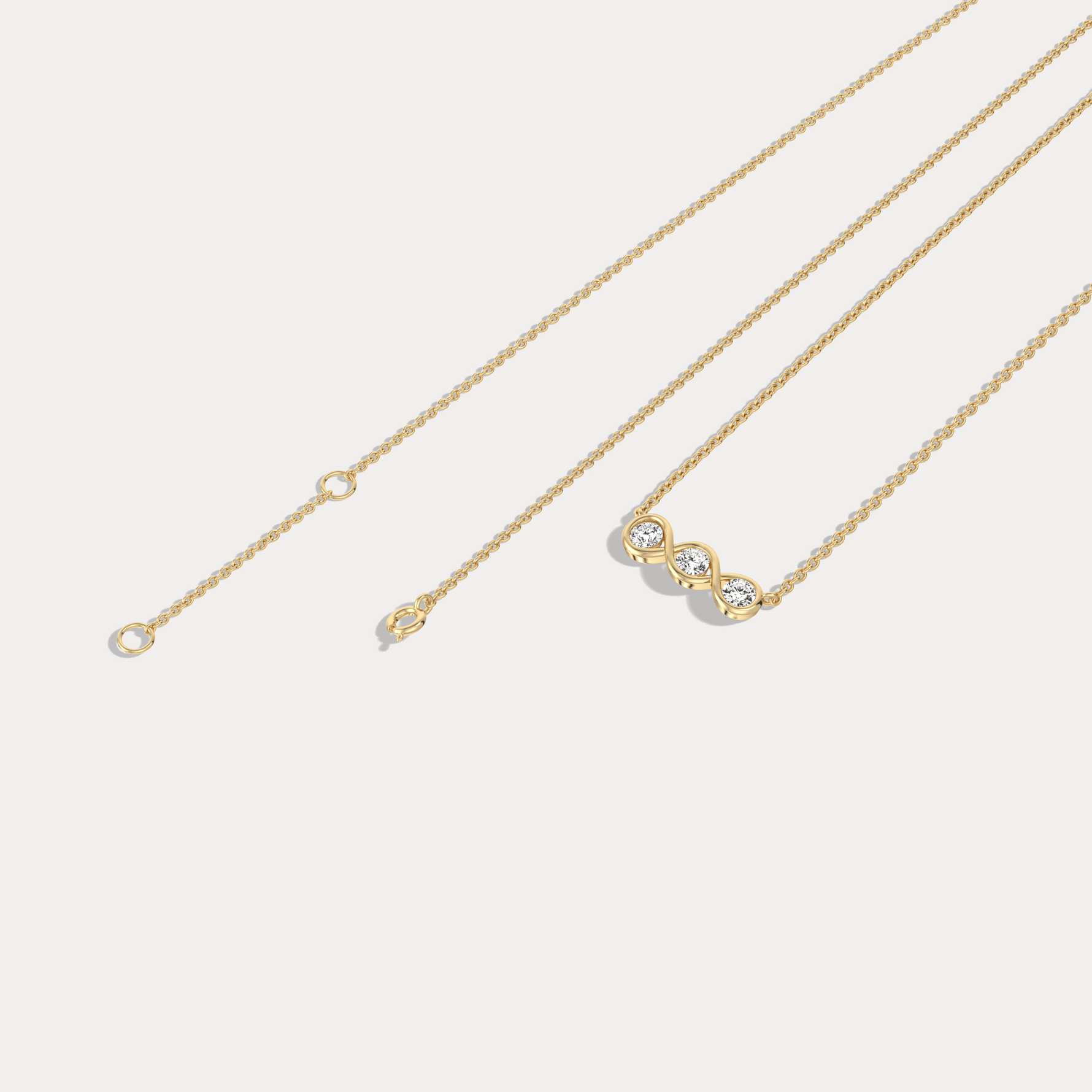 14K Gold Bezel Set 3 Stone Lab Dimaond Necklace - Necklaces