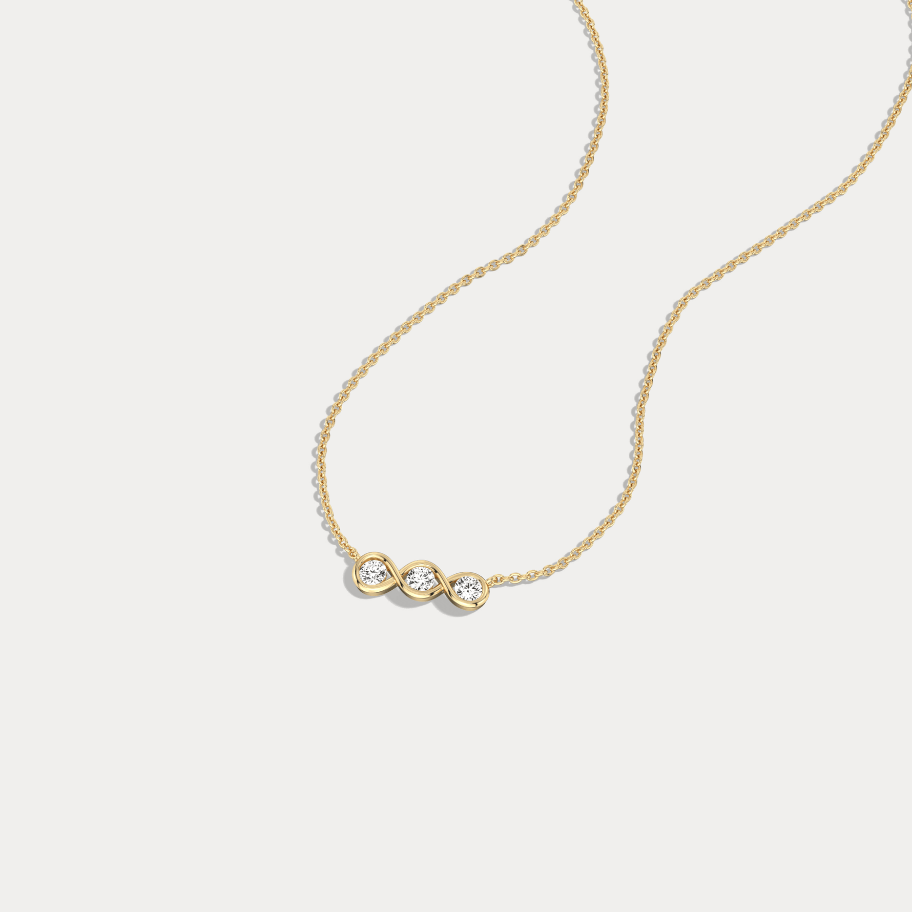 14K Gold Bezel Set 3 Stone Lab Dimaond Necklace - Necklaces