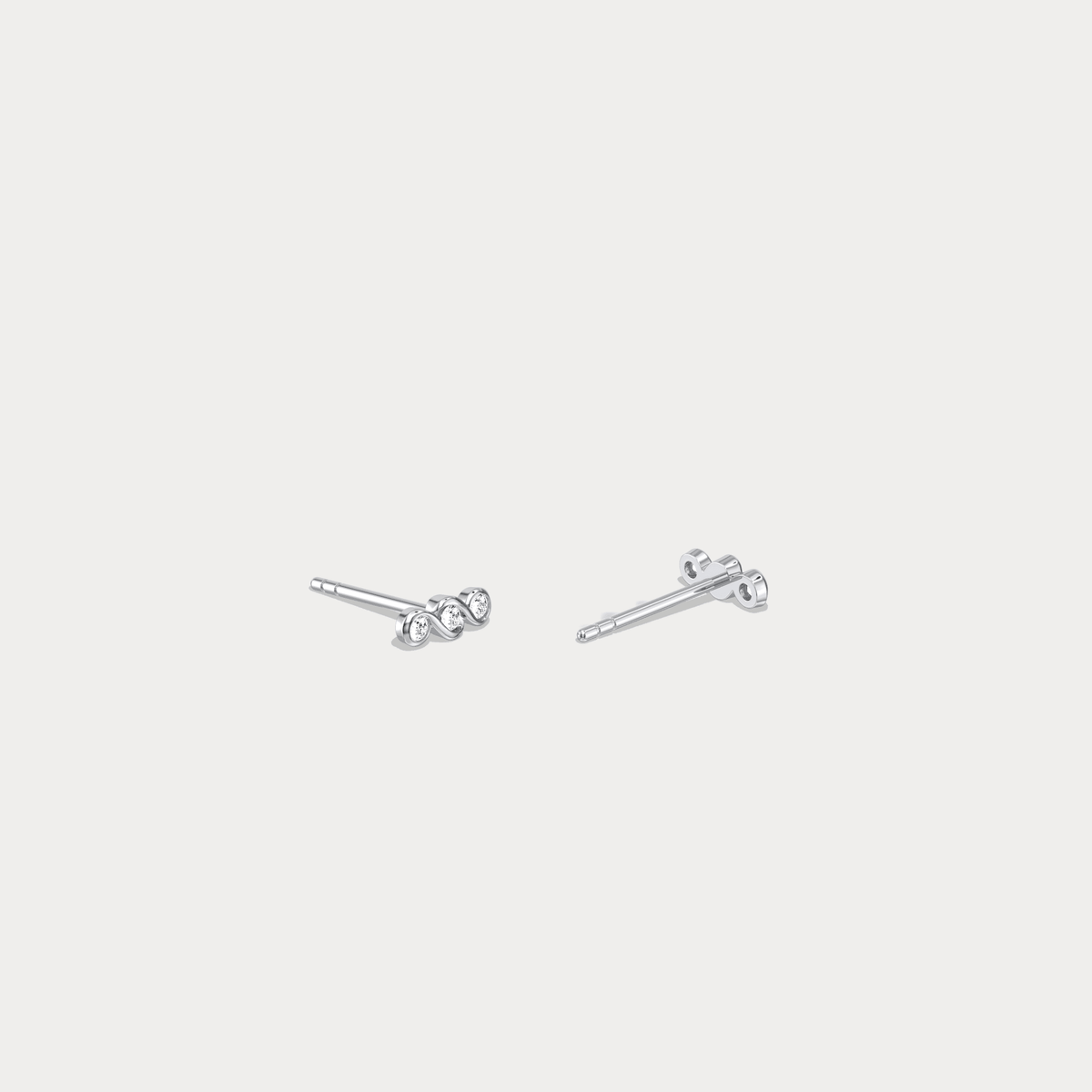14K Gold/Platinum Bezel Set with Three Lab - Grown Diamonds Stud Earrings - Earrings