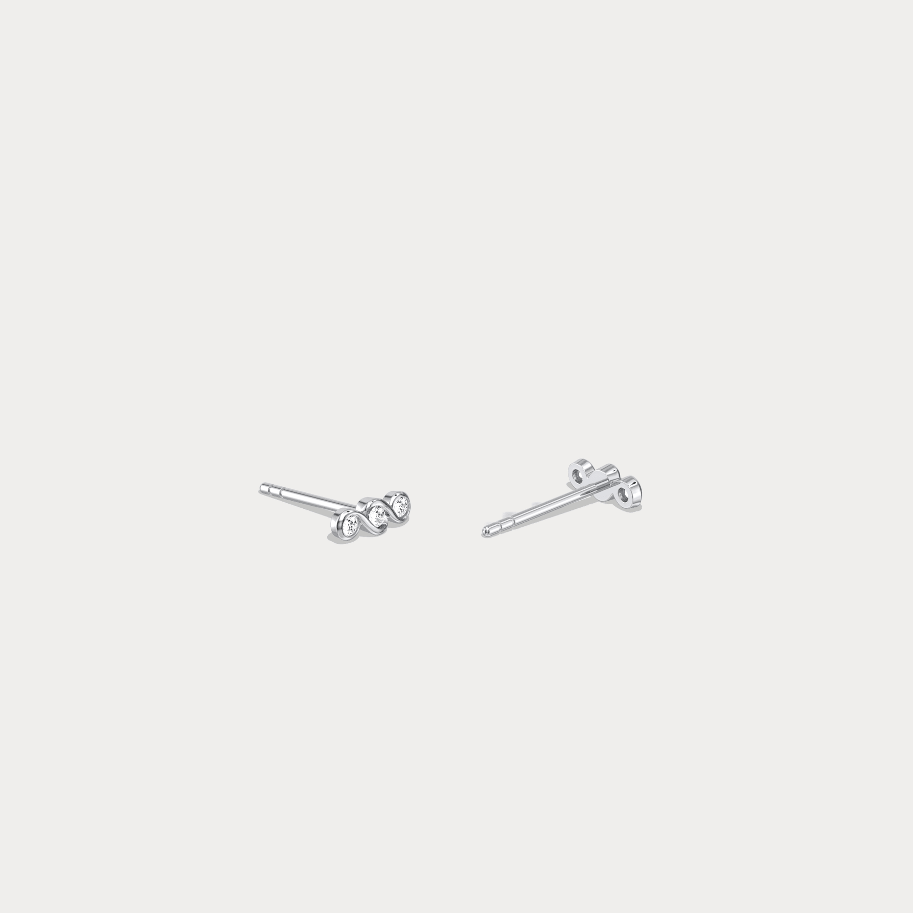 14K Gold/Platinum Bezel Set with Three Lab - Grown Diamonds Stud Earrings - Earrings