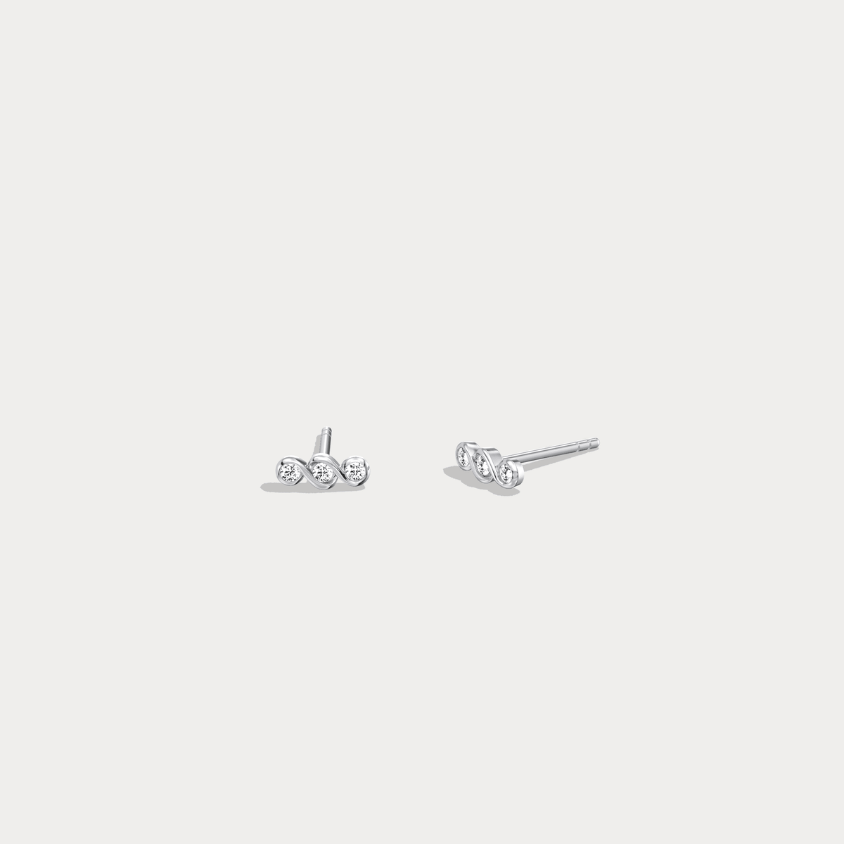 14K Gold/Platinum Bezel Set with Three Lab - Grown Diamonds Stud Earrings - Earrings