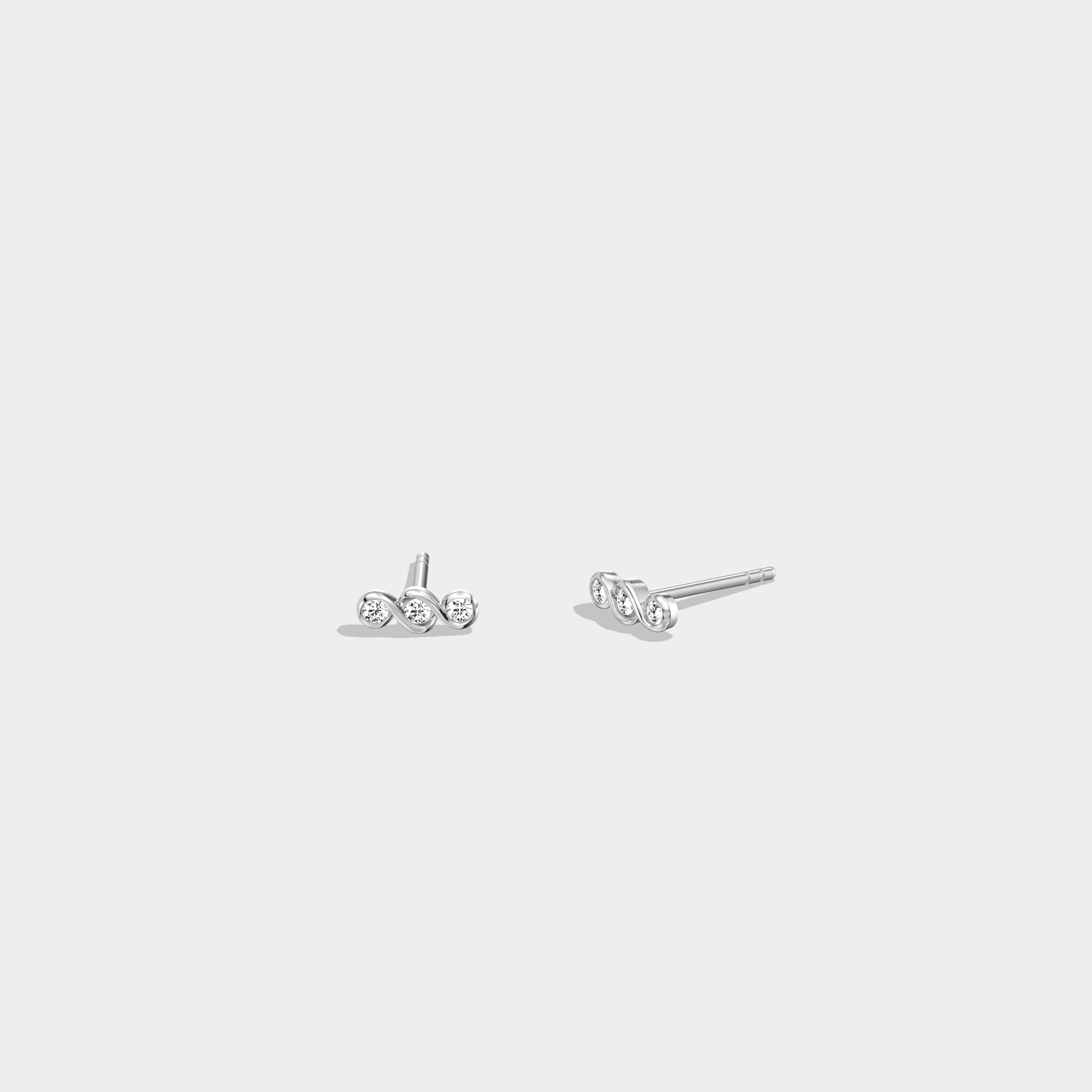 14K Gold/Platinum Bezel Set with Three Lab - Grown Diamonds Stud Earrings - Earrings