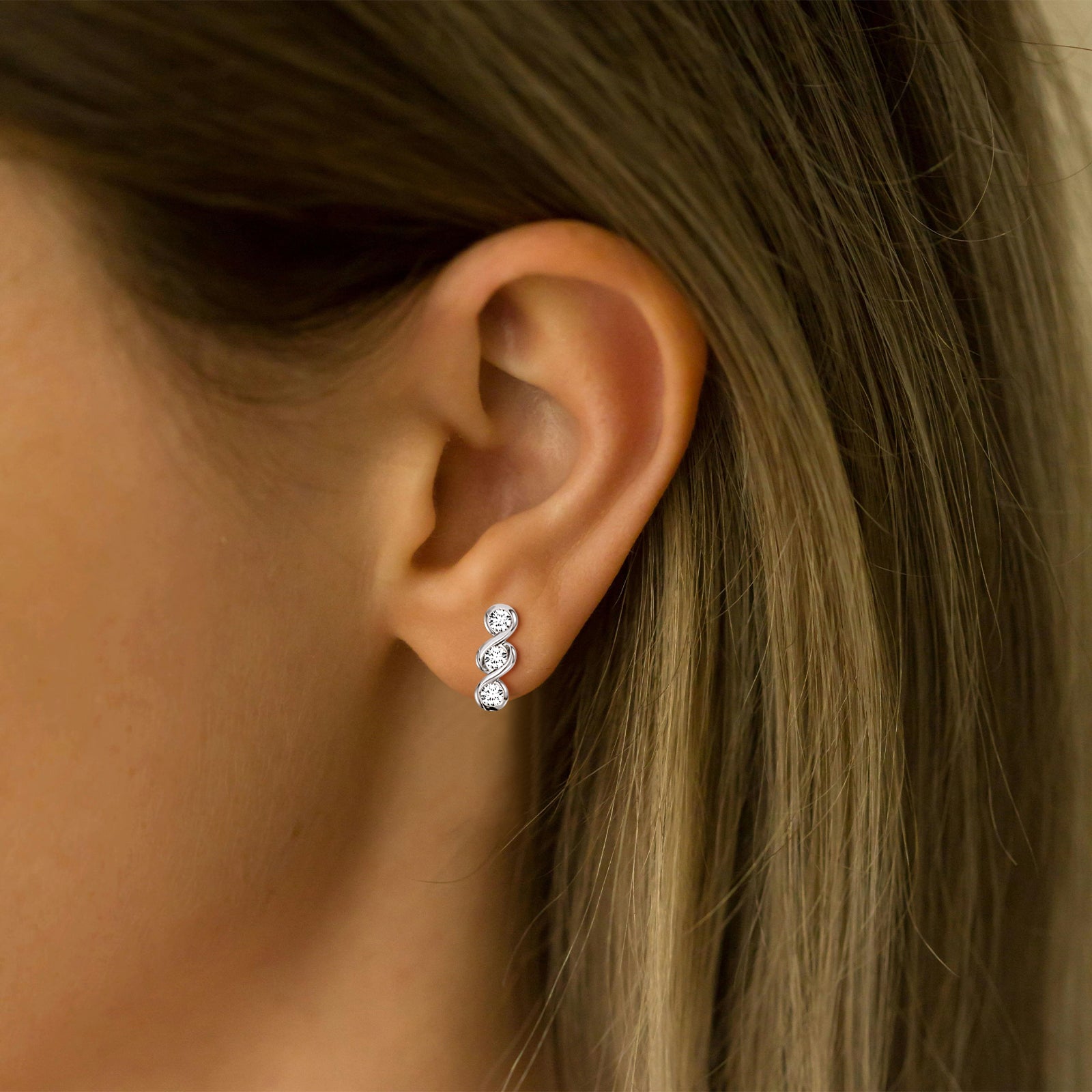 14K Gold/Platinum Bezel Set with Three Lab - Grown Diamonds Stud Earrings - Earrings