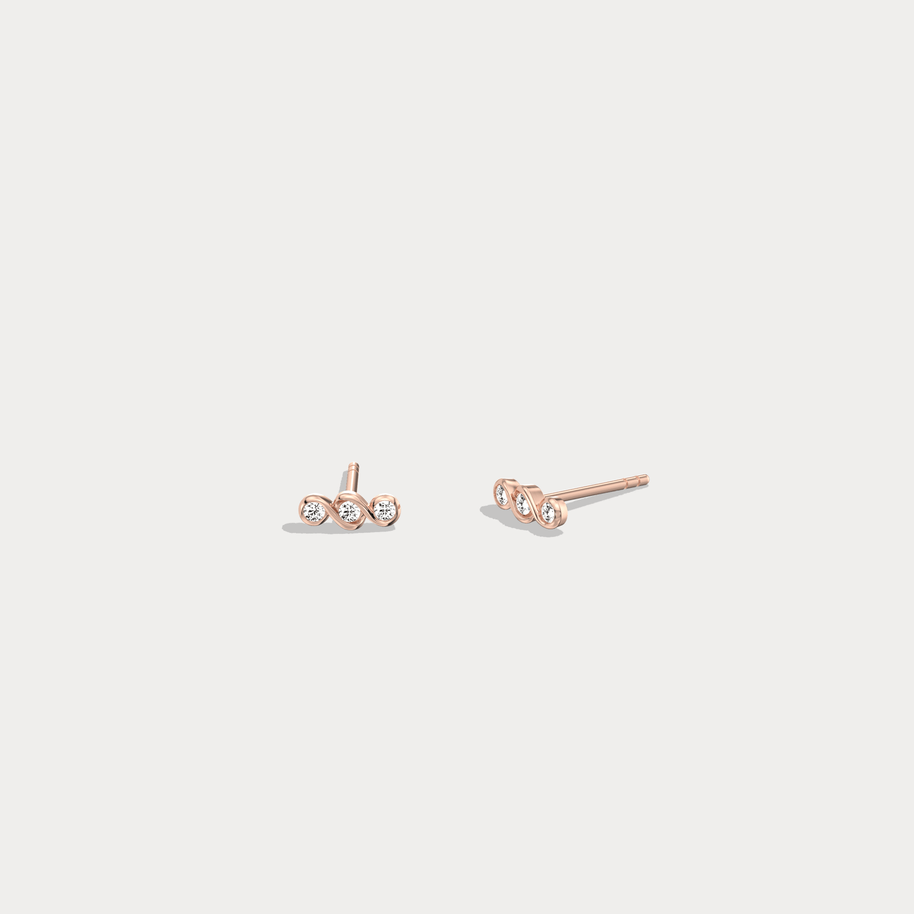 14K Gold/Platinum Bezel Set with Three Lab - Grown Diamonds Stud Earrings - Earrings