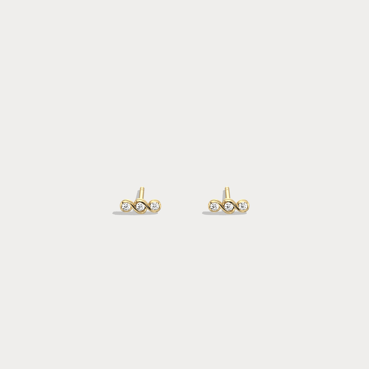 14K Gold/Platinum Bezel Set with Three Lab - Grown Diamonds Stud Earrings - Earrings