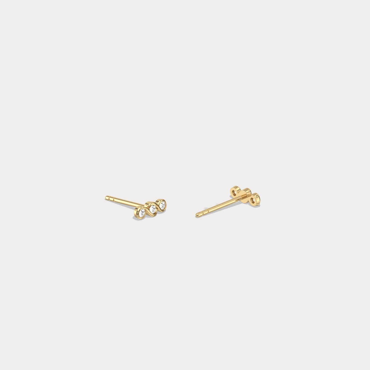 14K Gold/Platinum Bezel Set with Three Lab - Grown Diamonds Stud Earrings - Earrings