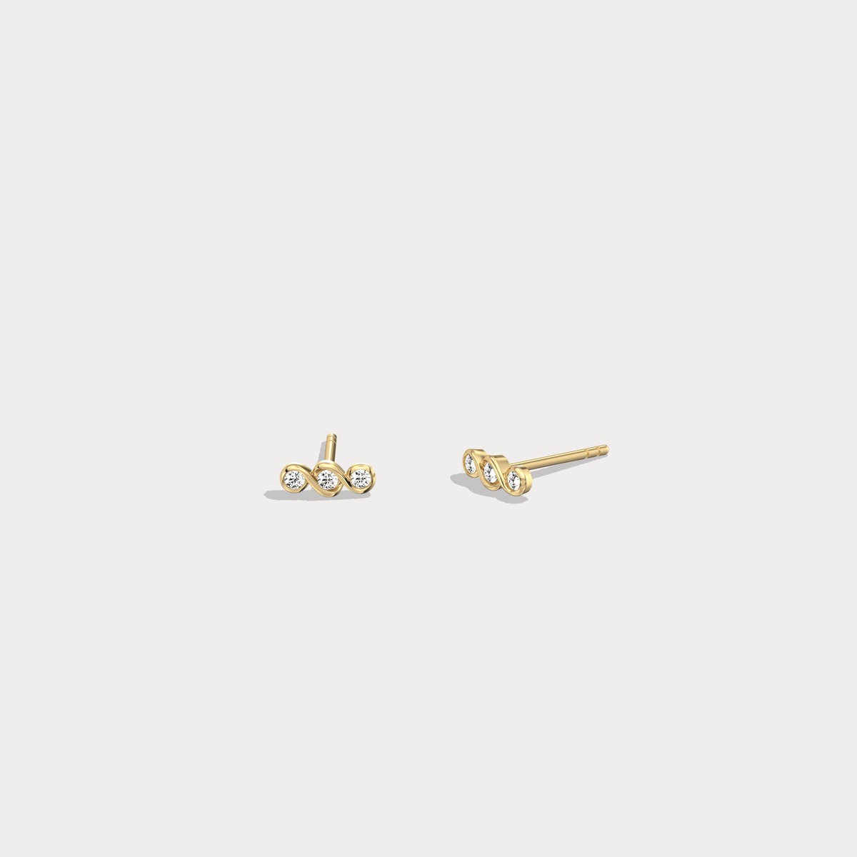 14K Gold/Platinum Bezel Set with Three Lab - Grown Diamonds Stud Earrings - Earrings