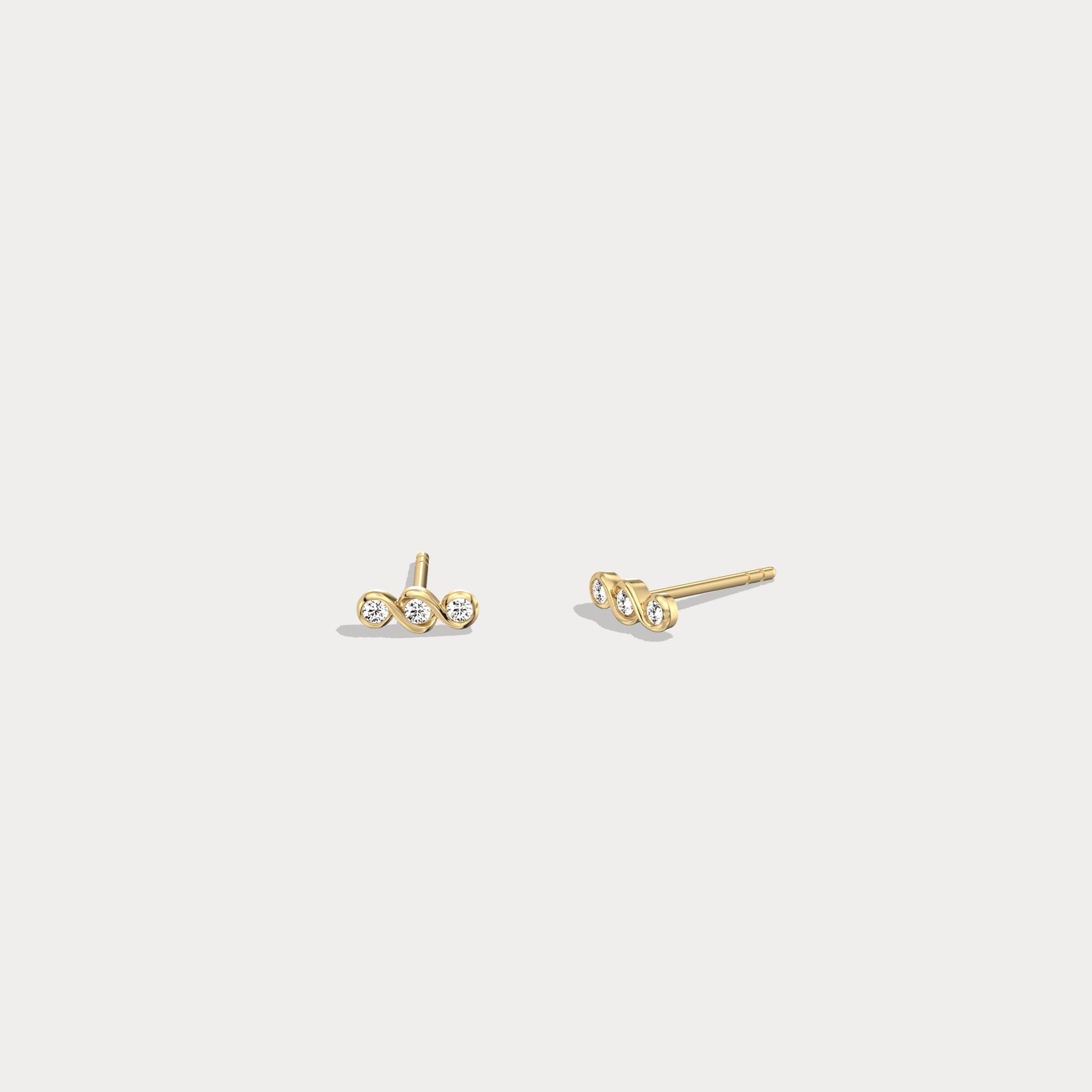 14K Gold/Platinum Bezel Set with Three Lab - Grown Diamonds Stud Earrings - Earrings