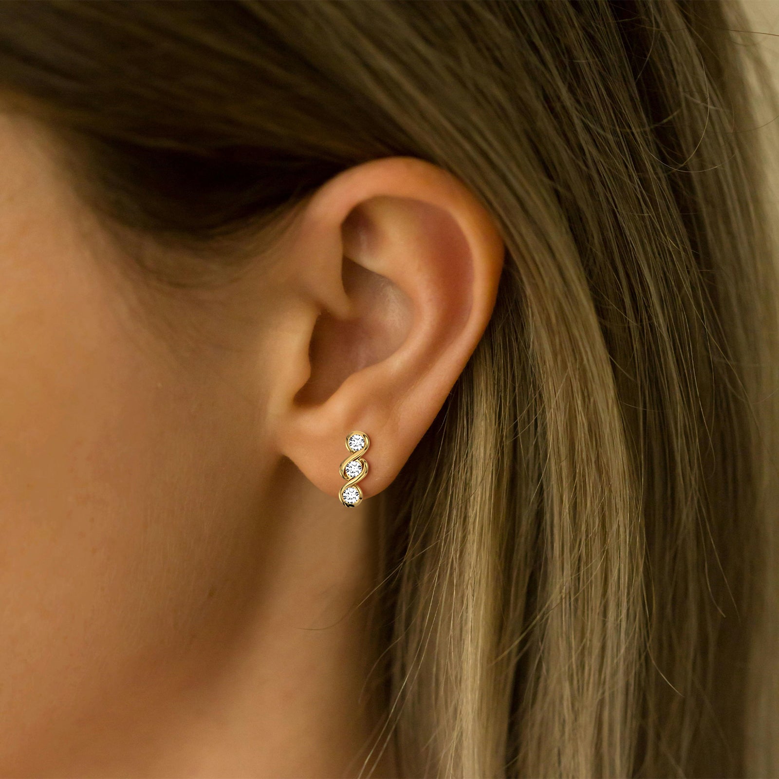 14K Gold/Platinum Bezel Set with Three Lab - Grown Diamonds Stud Earrings - Earrings