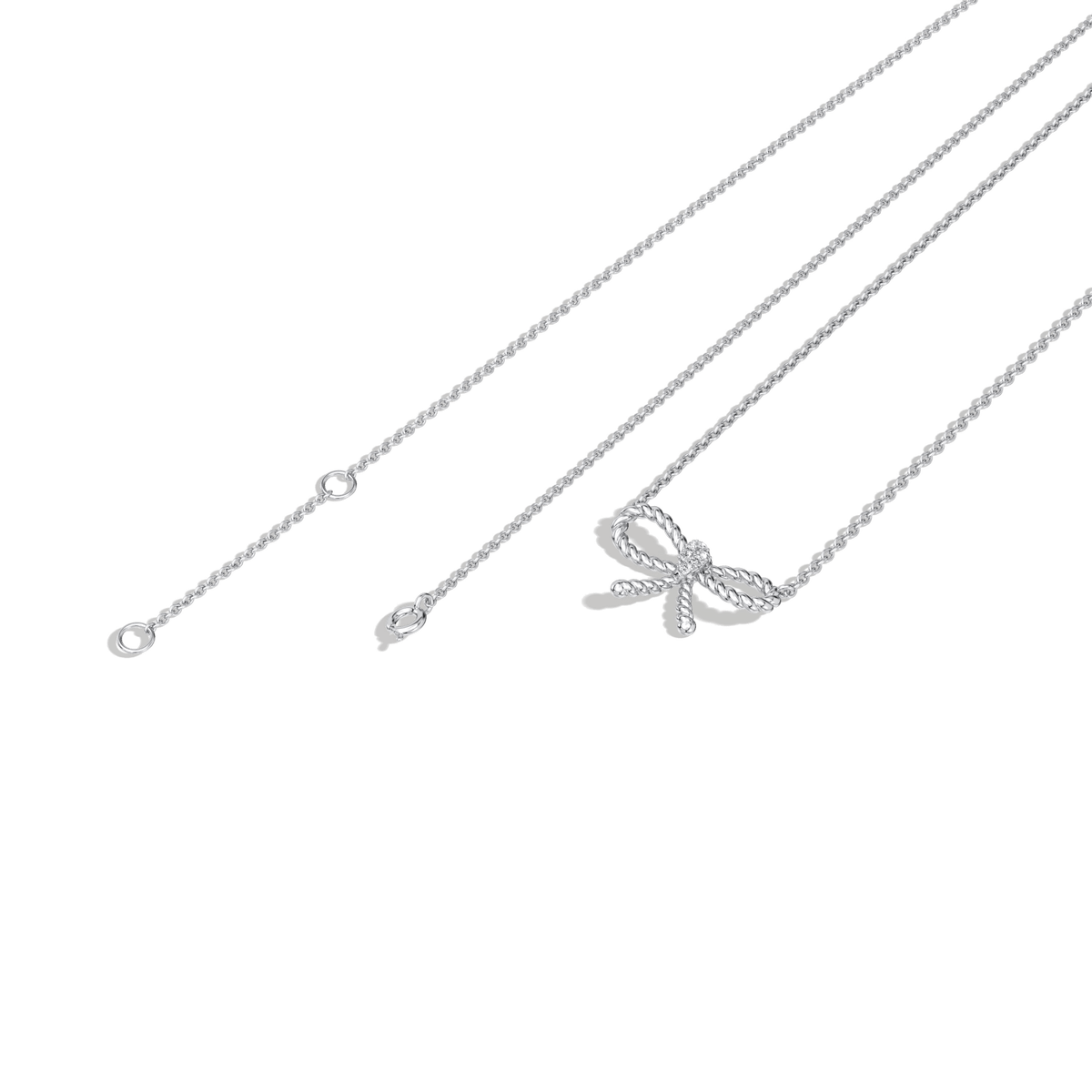 Lab Grown Diamond Bow Pendant Necklace In 14K Solid Gold/Platinum - 