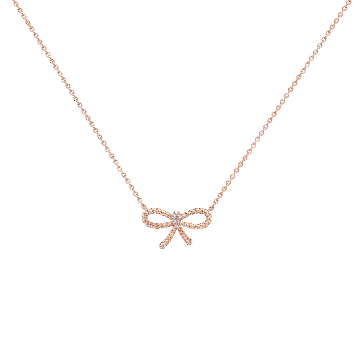 Lab Grown Diamond Bow Pendant Necklace In 14K Solid Gold/Platinum - 