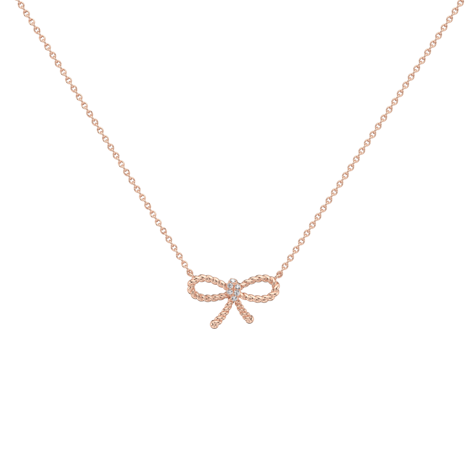 Lab Grown Diamond Bow Pendant Necklace In 14K Solid Gold/Platinum - 