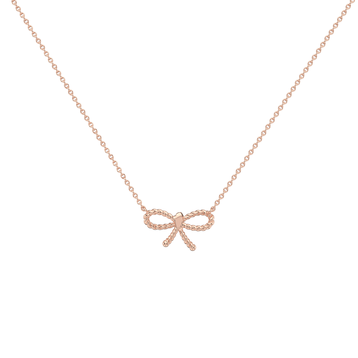 Lab Grown Diamond Bow Pendant Necklace In 14K Solid Gold/Platinum - 