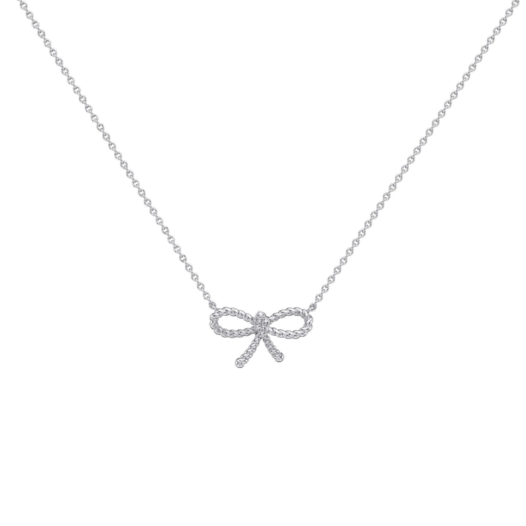 Lab Grown Diamond Bow Pendant Necklace In 14K Solid Gold/Platinum - 