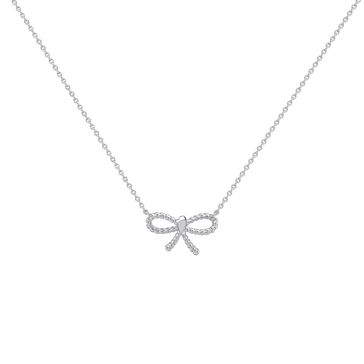 Lab Grown Diamond Bow Pendant Necklace In 14K Solid Gold/Platinum - 