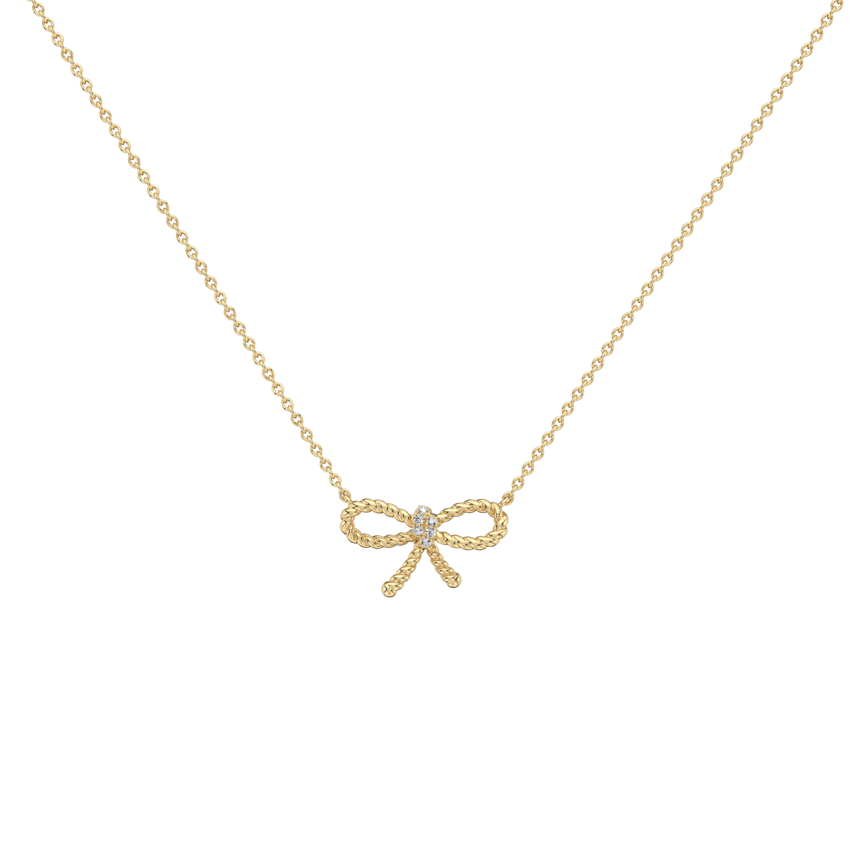 Lab Grown Diamond Bow Pendant Necklace In 14K Solid Gold/Platinum - 