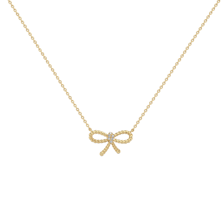 Lab Grown Diamond Bow Pendant Necklace In 14K Solid Gold/Platinum - 