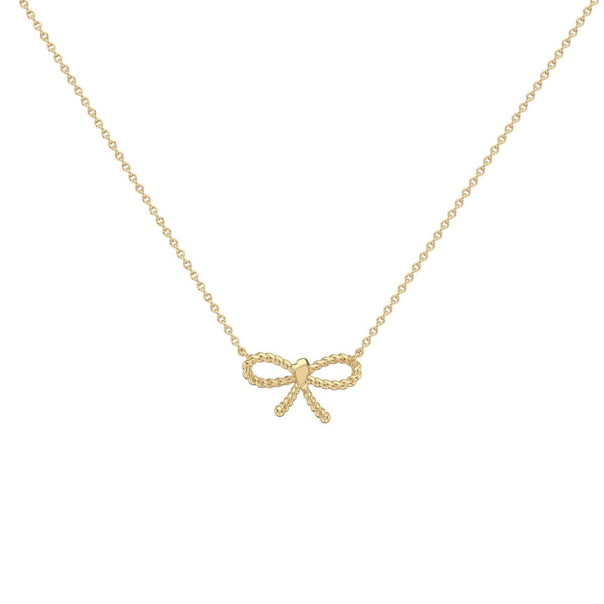 Lab Grown Diamond Bow Pendant Necklace In 14K Solid Gold/Platinum - 