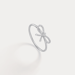 14K Solid Gold Beaded Bow Ring With Lab Diamond - Rings