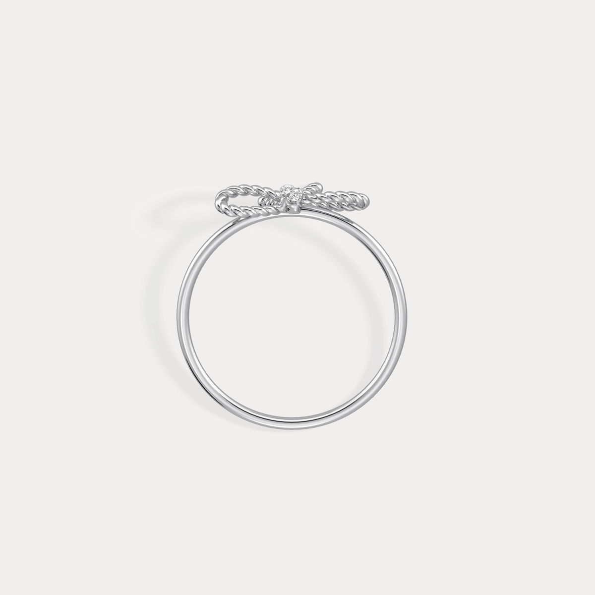14K Solid Gold Beaded Bow Ring With Lab Diamond - Rings