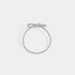 14K Solid Gold Beaded Bow Ring With Lab Diamond - Rings