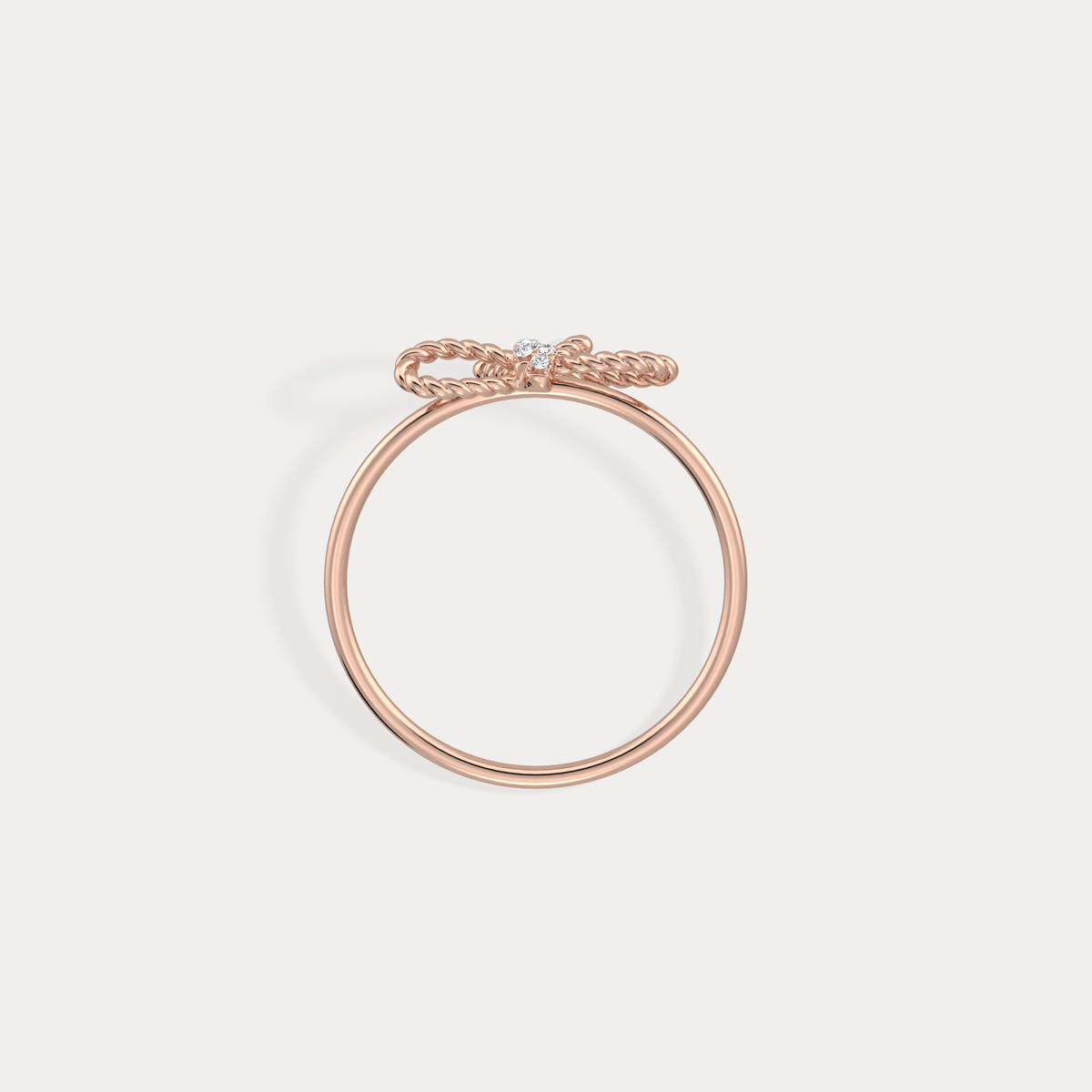 14K Solid Gold Beaded Bow Ring With Lab Diamond - Rings