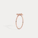 14K Solid Gold Beaded Bow Ring With Lab Diamond - Rings