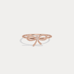 14K Solid Gold Beaded Bow Ring With Lab Diamond - Rings