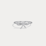 14K Solid Gold Beaded Bow Ring With Lab Diamond - Rings