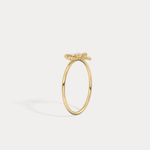 14K Solid Gold Beaded Bow Ring With Lab Diamond - Rings