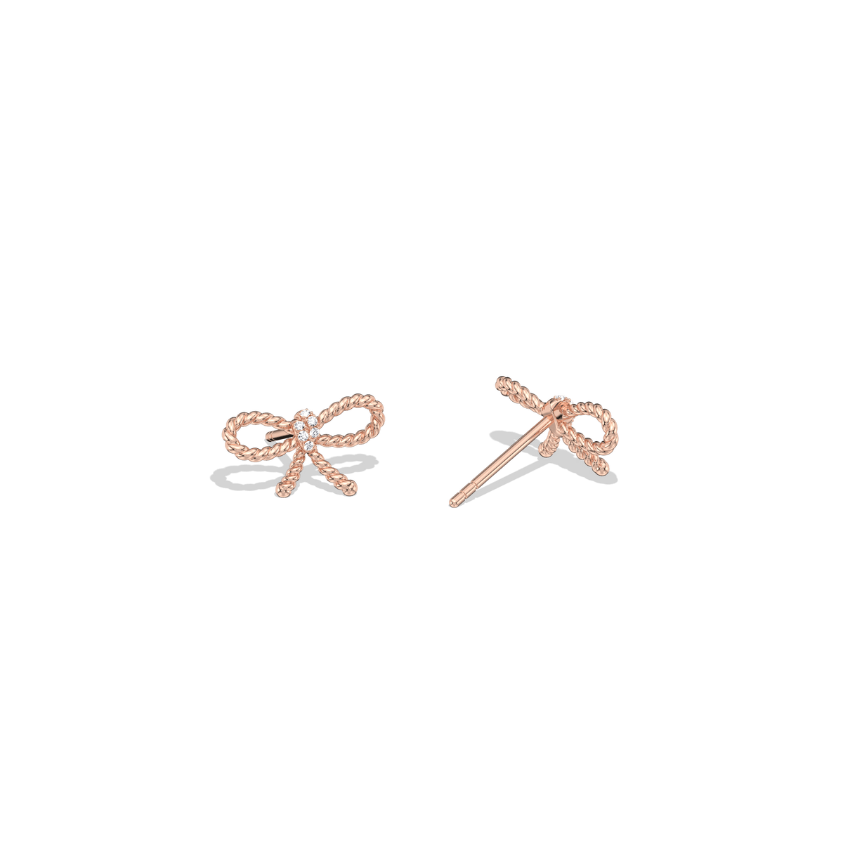 Lab Grown Diamond Rope Bow Stud Earrings In 14K Solid Gold/Platinum - 