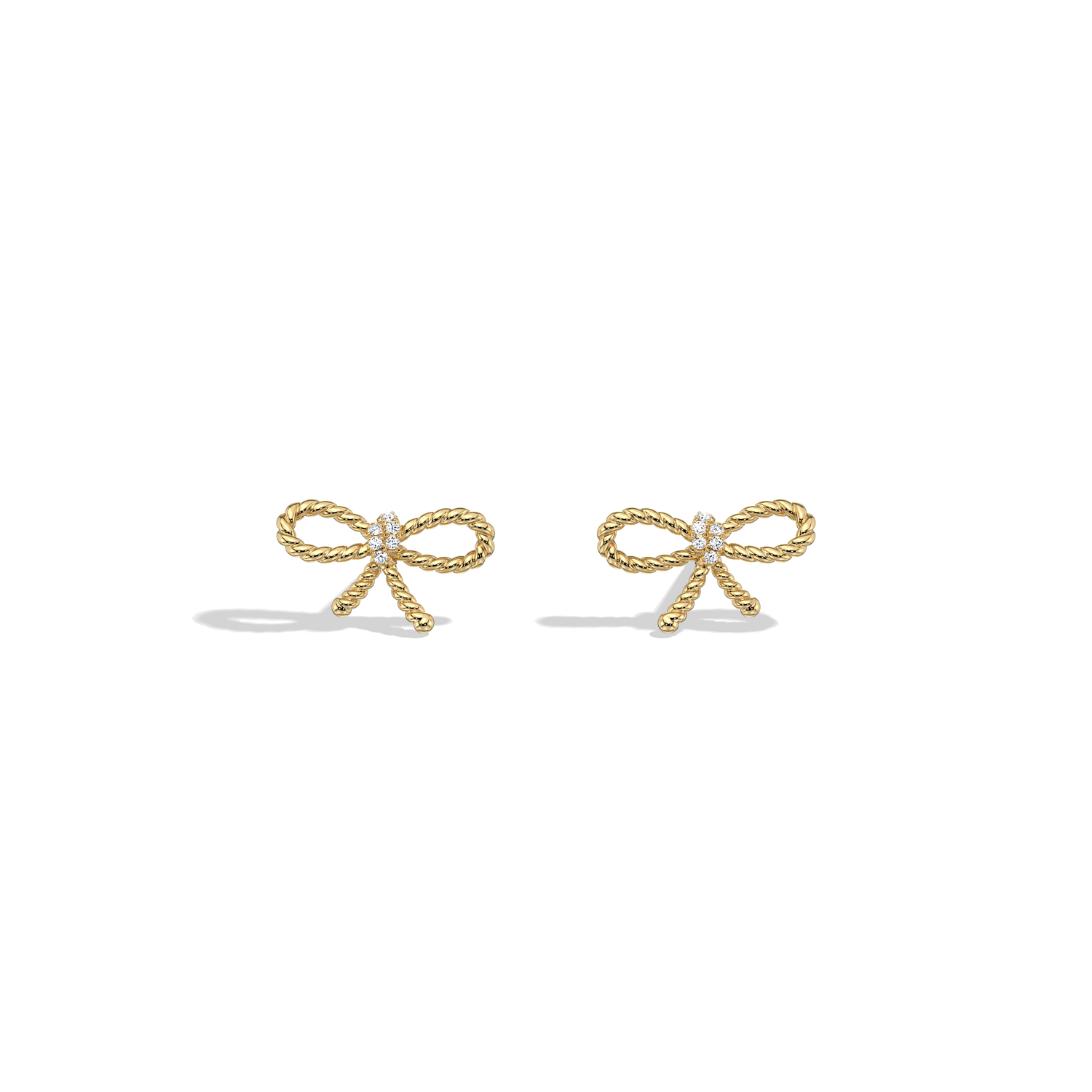 Lab Grown Diamond Rope Bow Stud Earrings In 14K Solid Gold/Platinum