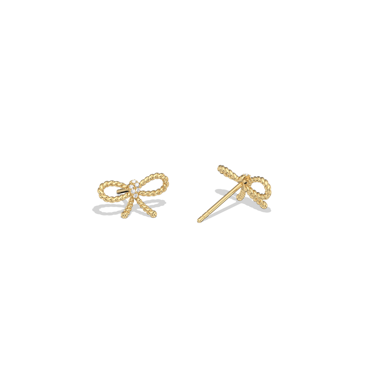 Lab Grown Diamond Rope Bow Stud Earrings In 14K Solid Gold/Platinum - 
