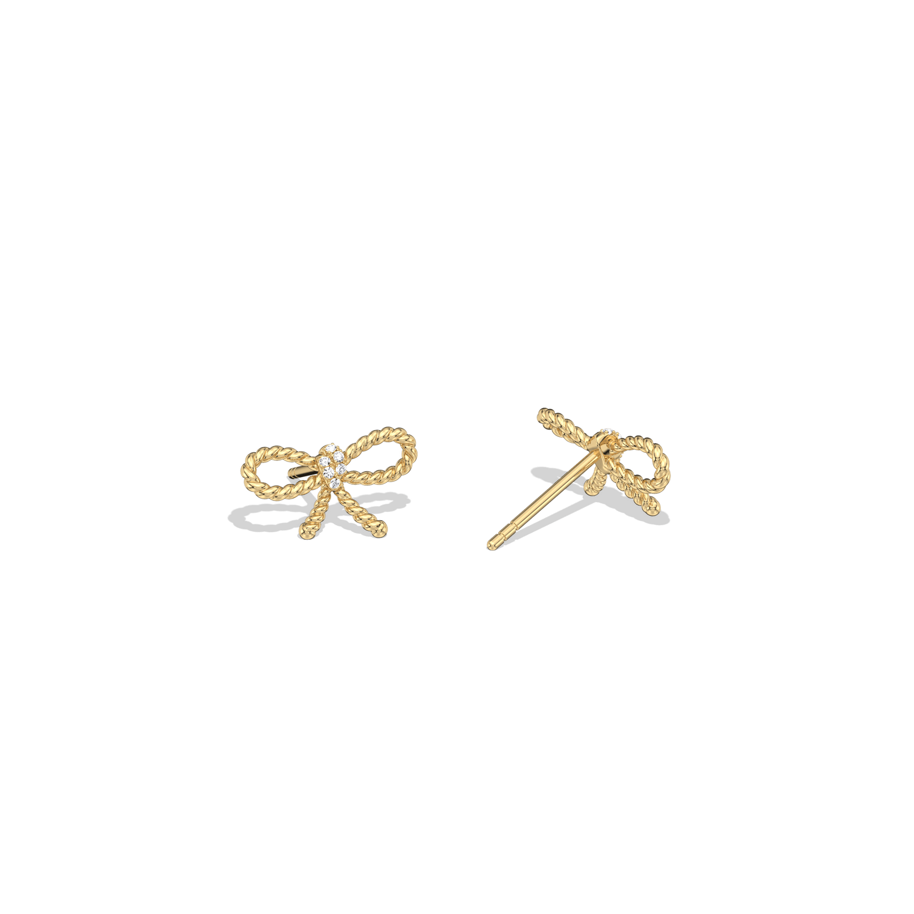 Lab Grown Diamond Rope Bow Stud Earrings In 14K Solid Gold/Platinum - 