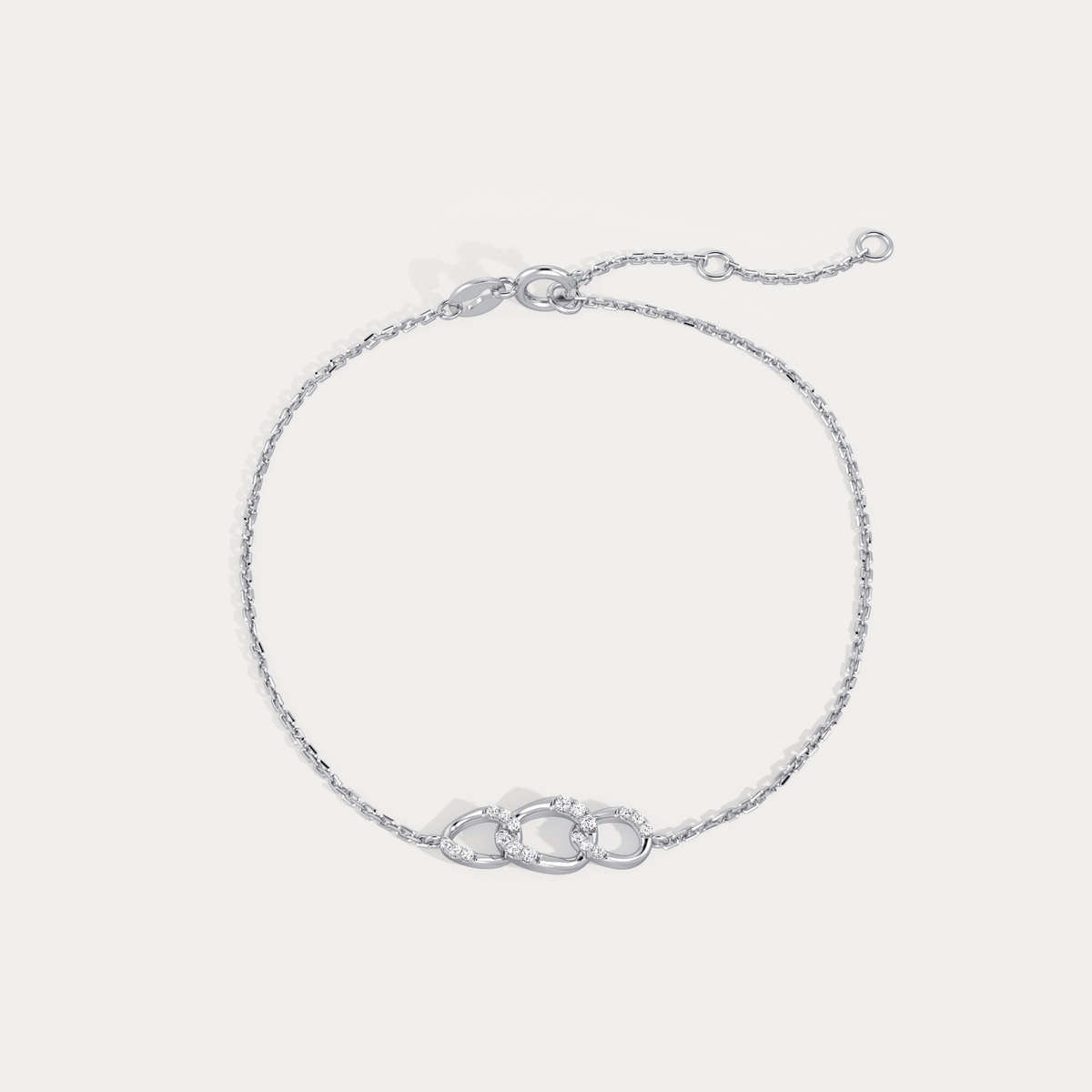 14K Solid Gold Pavé Triple Link Bracelet With Lab Diamond - Bracelets