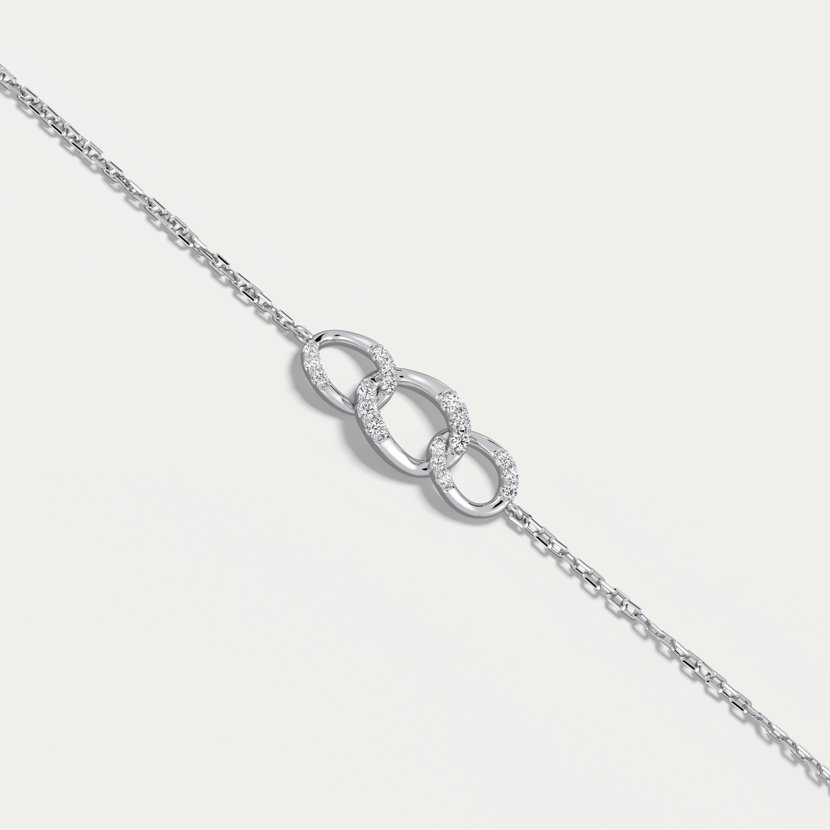 14K Solid Gold Pavé Triple Link Bracelet With Lab Diamond - Bracelets