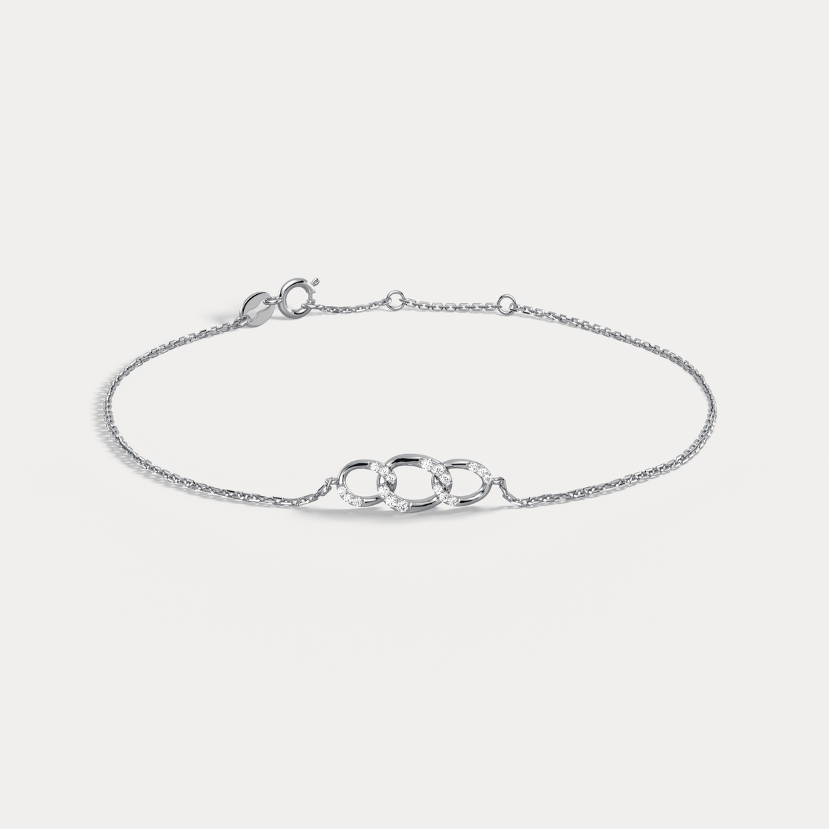 14K Solid Gold Pavé Triple Link Bracelet With Lab Diamond - Bracelets