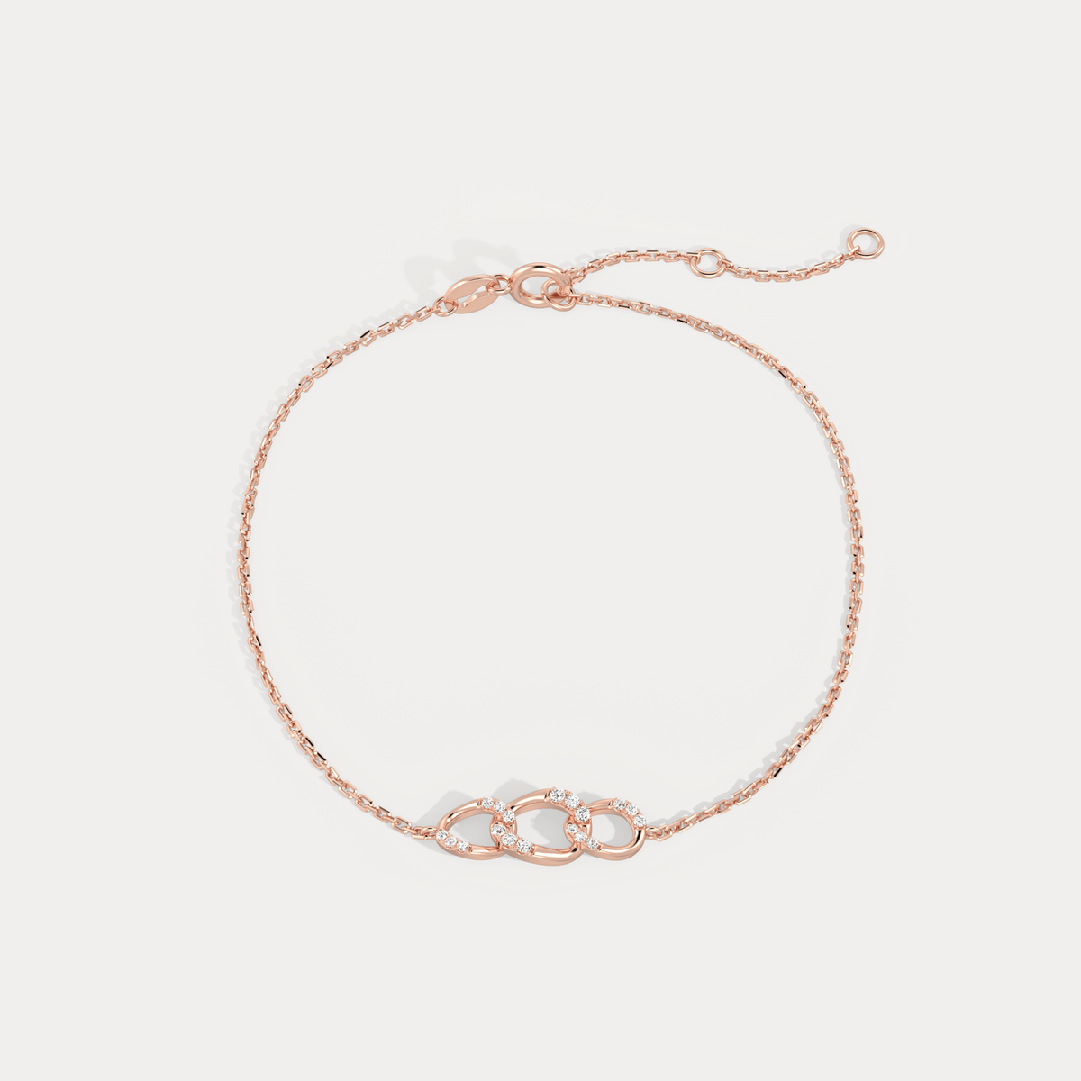 14K Solid Gold Pavé Triple Link Bracelet With Lab Diamond - Bracelets