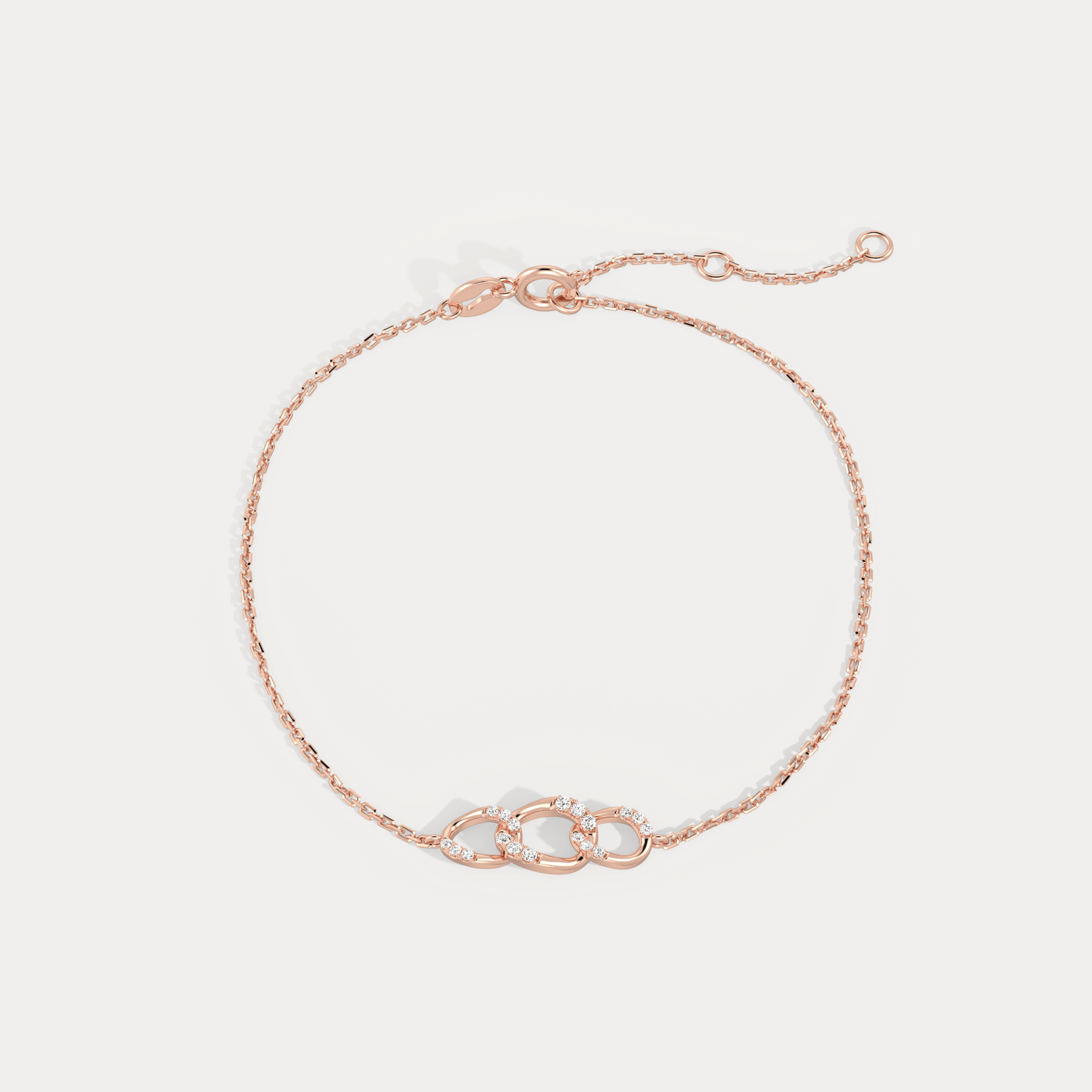 14K Solid Gold Pavé Triple Link Bracelet With Lab Diamond - Bracelets