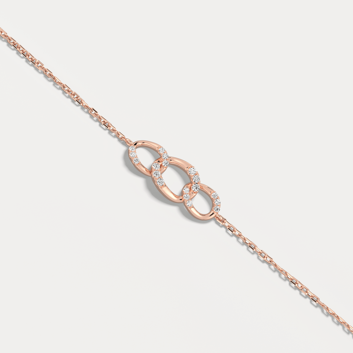 14K Solid Gold Pavé Triple Link Bracelet With Lab Diamond - Bracelets