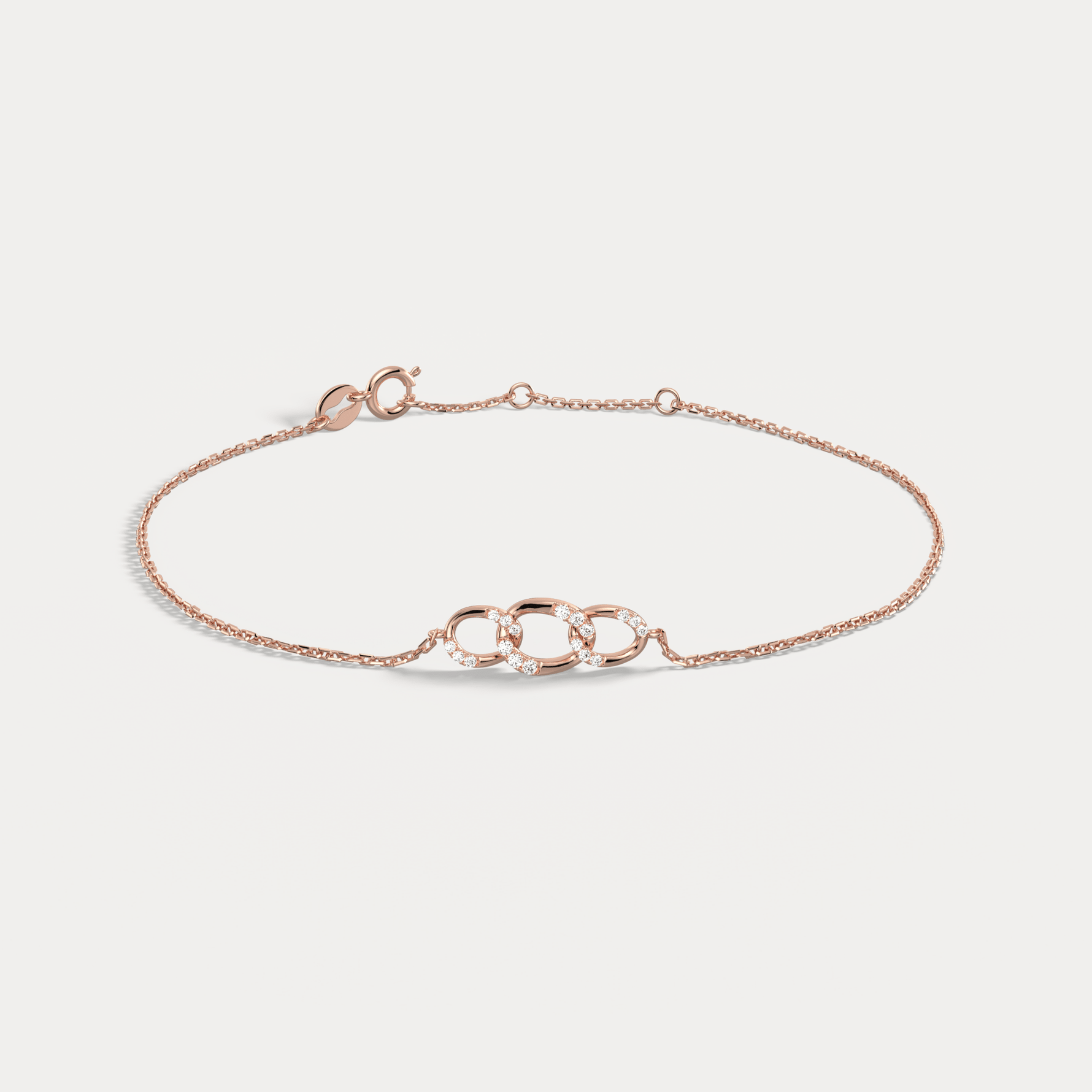 14K Solid Gold Pavé Triple Link Bracelet With Lab Diamond - Bracelets