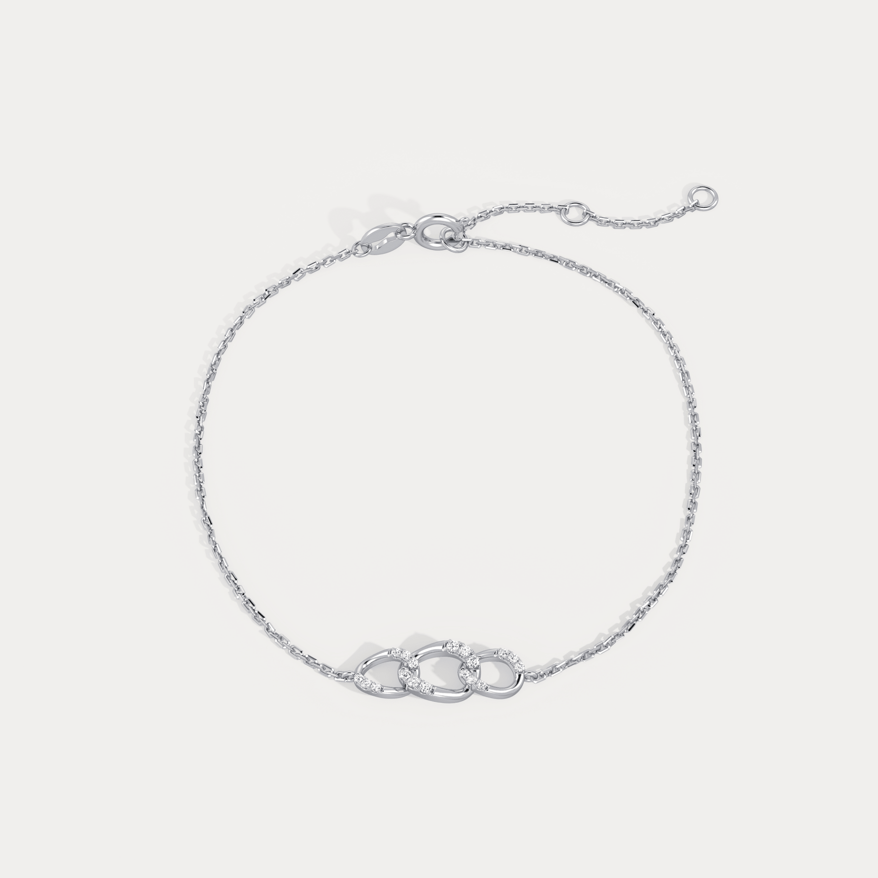 14K Solid Gold Pavé Triple Link Bracelet With Lab Diamond - Bracelets