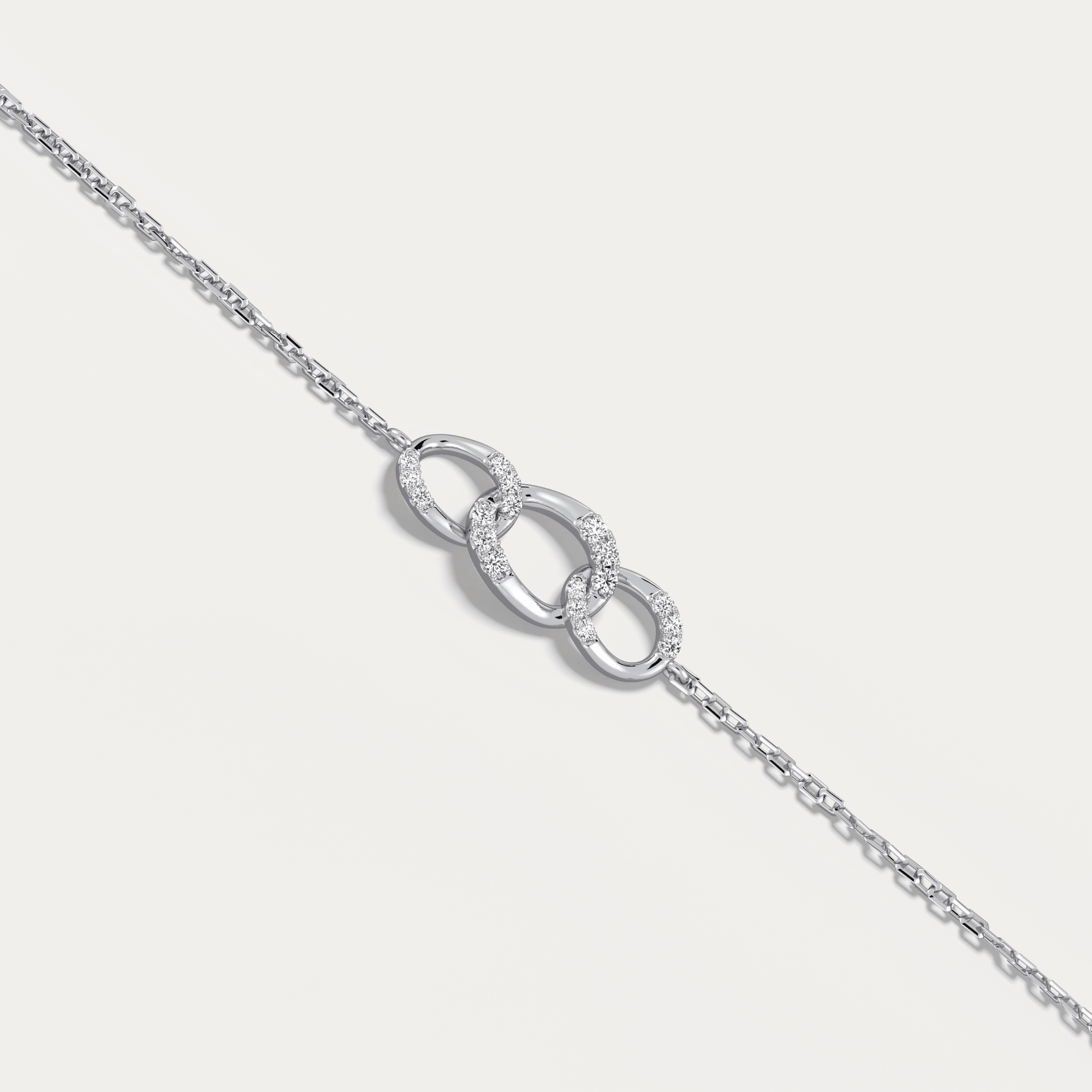 14K Solid Gold Pavé Triple Link Bracelet With Lab Diamond - Bracelets